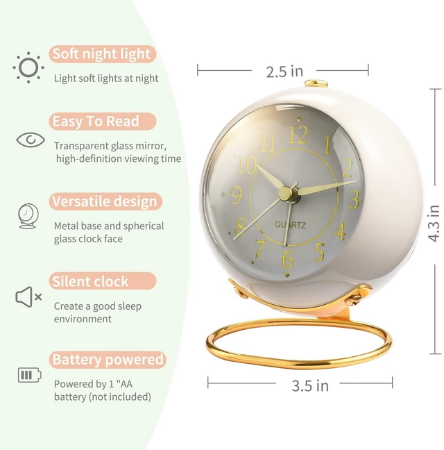 Alt view image 13 of 14 - Analog Alarm Clocks,Retro Backlight Cute Simple Design Small Desk Clock with Night Light,Silent Non-Ticking,Battery Powered,for Decor,Bedrooms,Travel,Kitchen,Bedside Desktop.(White)
