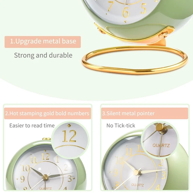 Alt view image 12 of 14 - Analog Alarm Clocks,Retro Backlight Cute Simple Design Small Desk Clock with Night Light,Silent Non-Ticking,Battery Powered,for Decor,Bedrooms,Travel,Kitchen,Bedside Desktop.(White)