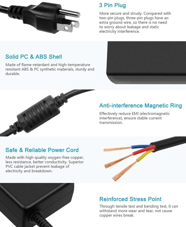 Alt view image 11 of 12 - for LG Monitor Power Cord 19V Power Supply for LG Electronics 19" 20" 22" 23" 24" 27" 32" LED LCD HD TV Widescreen AC Adapter Replacement, 8.85ft 65W 6.5mm x 4.4mm DC Plug