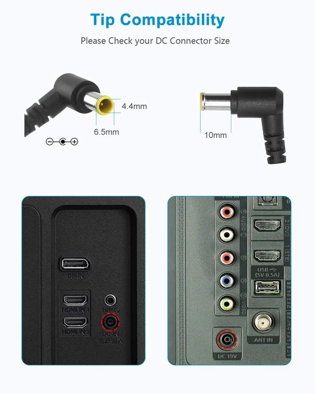 Alt view image 9 of 12 - for LG Monitor Power Cord 19V Power Supply for LG Electronics 19" 20" 22" 23" 24" 27" 32" LED LCD HD TV Widescreen AC Adapter Replacement, 8.85ft 65W 6.5mm x 4.4mm DC Plug