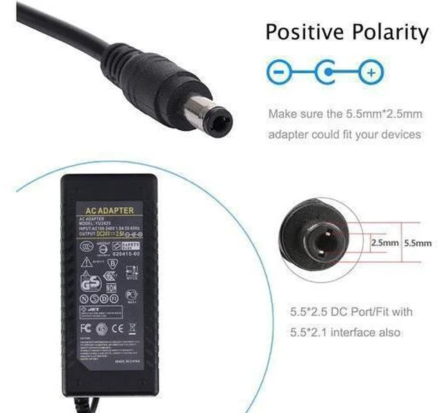 Alt view image 9 of 14 - 24V 2.5A Power Supply - AC DC 24V 2.5A Power Adapter AC/DC 60W Transformers Cord 5.5 x 2.5mm DC Plug Jack Connector 2.4A Compatible with 24Volt 0-2.5 Amp / 0-2500mA