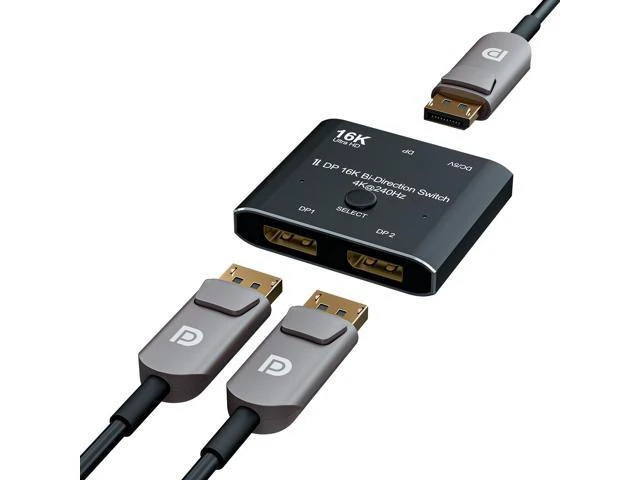 Alt view image 7 of 8 - DisplayPort 2.1 Bi-Directional Switch 16K@60Hz, 4K@240Hz, 2-in-1 / 1-in-2, Aluminum Shell, for Gaming Console, PC & Monitor