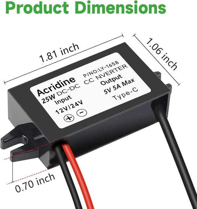 Alt view image 11 of 12 - 2-PCS DC 12V/24V to 5V USB C Buck Converter 5A 25W Type-C Output Charging Module Waterproof Buck Power Adapter Compatible with Raspberry Pi 4 Mobile Phone