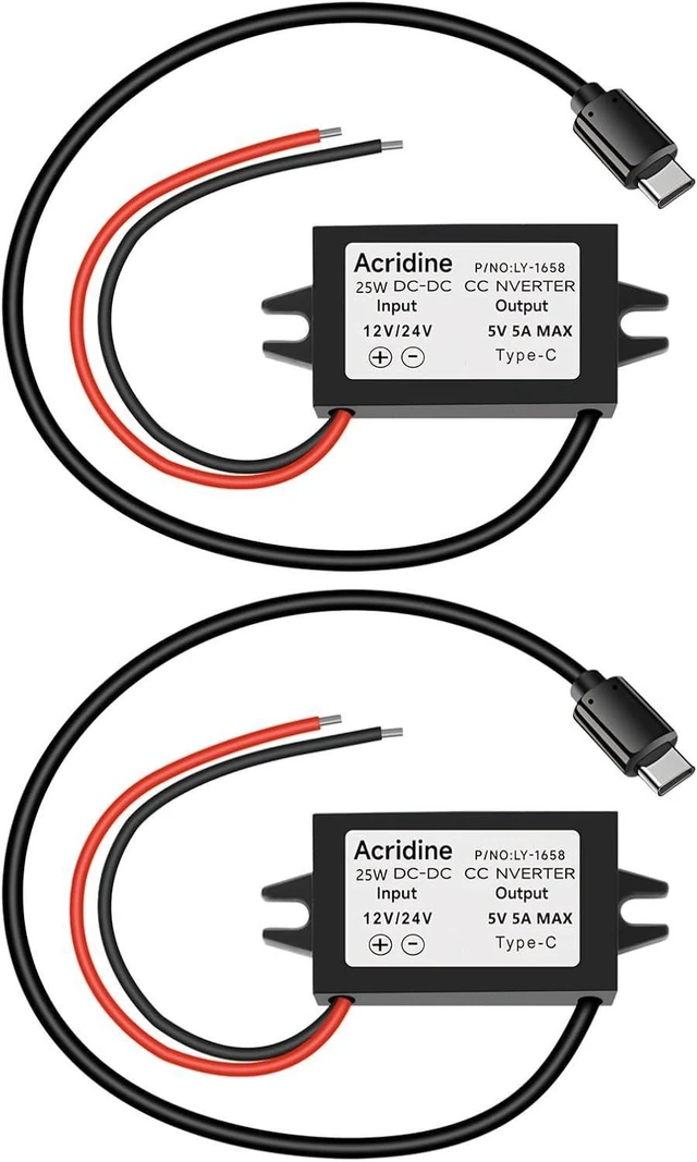 Alt view image 7 of 12 - 2-PCS DC 12V/24V to 5V USB C Buck Converter 5A 25W Type-C Output Charging Module Waterproof Buck Power Adapter Compatible with Raspberry Pi 4 Mobile Phone