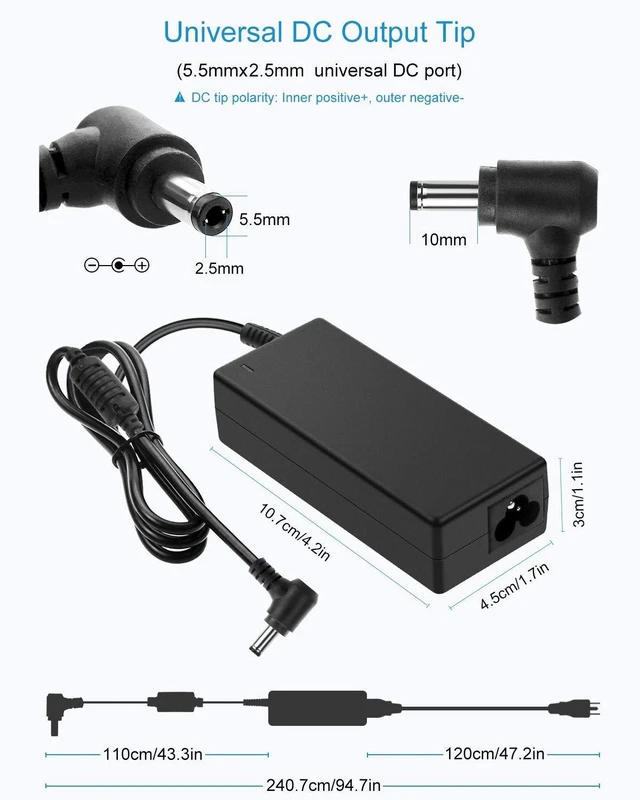 Alt view image 10 of 14 - 19V Power Supply Adapter 3.42A 65W AC/DC Converter Transformer 100V~240V AC Input with 5.5mmx 2.5mm Plug for LCD LED Monitor, HDTV, 3D Widescreen, Bluetooth Speaker, Printers, Audio Amplifier