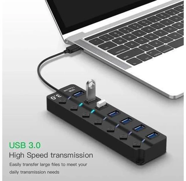 Alt view image 12 of 14 - Powered USB Hub 3.0, 4-Port USB Data Hub Splitter with One Smart Charging Port and Individual On/Off Switches Power LED and 5V Power Adapter, USB Extension for MacBook, Mac Pro/Mini