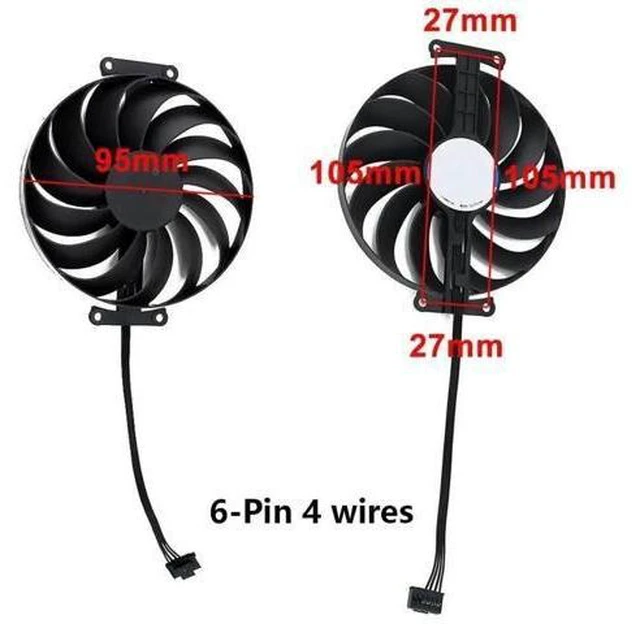 Alt view image 8 of 10 - Graphics Card Cooling Fans Suitable forASUS Phoenix GTX 1650 RTX 3050 3060 RX 6400 Series FDC10U12D9-C 95mm 12V 0.45A 6 Pin 4 Wires Desktop Video Card Cooler Fans GPU Fan