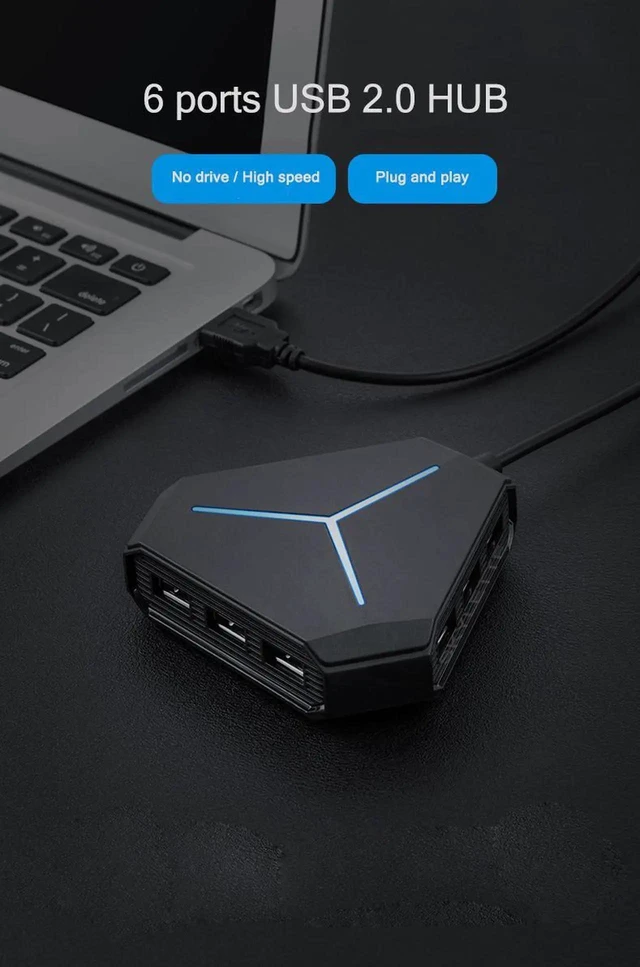 Alt view image 12 of 14 - 6-Port USB2.0 HUB Splitter High Speed with Cool Light for Multi-device Desktop Laptop, 3ft