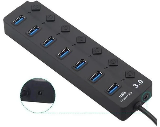 Alt view image 13 of 14 - Powered USB Hub 3.0, 4-Port USB Data Hub Splitter with One Smart Charging Port and Individual On/Off Switches Power LED and 5V Power Adapter, USB Extension for MacBook, Mac Pro/Mini