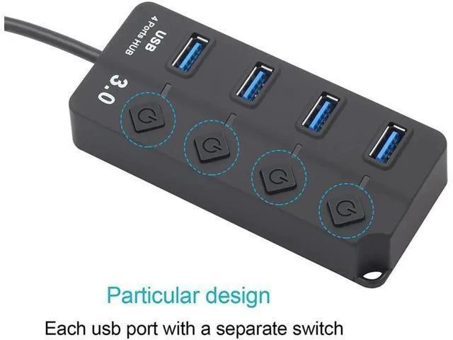 Alt view image 14 of 14 - Powered USB Hub 3.0, 4-Port USB Data Hub Splitter with One Smart Charging Port and Individual On/Off Switches Power LED and 5V Power Adapter, USB Extension for MacBook, Mac Pro/Mini