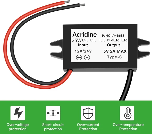 Alt view image 10 of 12 - 2-PCS DC 12V/24V to 5V USB C Buck Converter 5A 25W Type-C Output Charging Module Waterproof Buck Power Adapter Compatible with Raspberry Pi 4 Mobile Phone