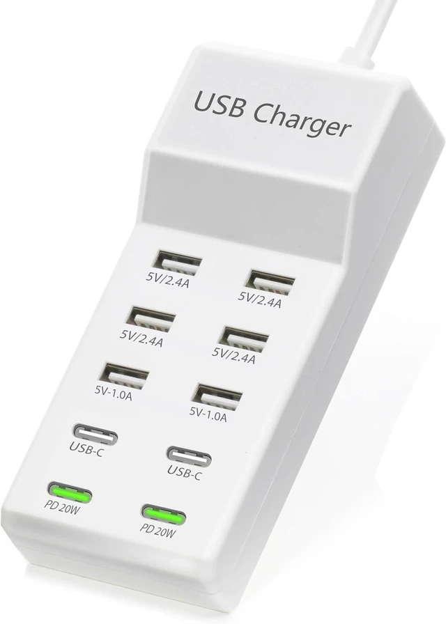 Alt view image 14 of 14 - USB Charger,100W USB Charging Station with 10-Port(6 USB-A Port&2 USB-C Port&2 PD20W) Compatible with iPhone 15/14/13/13pro Max 12/12 Mini/12Pro/12 Pro Max/11,Tablets, Smartphones White