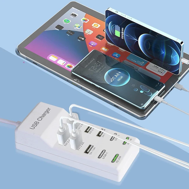 Alt view image 9 of 14 - USB Charger,100W USB Charging Station with 10-Port(6 USB-A Port&2 USB-C Port&2 PD20W) Compatible with iPhone 15/14/13/13pro Max 12/12 Mini/12Pro/12 Pro Max/11,Tablets, Smartphones White