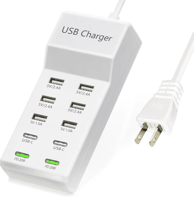 Alt view image 8 of 14 - USB Charger,100W USB Charging Station with 10-Port(6 USB-A Port&2 USB-C Port&2 PD20W) Compatible with iPhone 15/14/13/13pro Max 12/12 Mini/12Pro/12 Pro Max/11,Tablets, Smartphones White