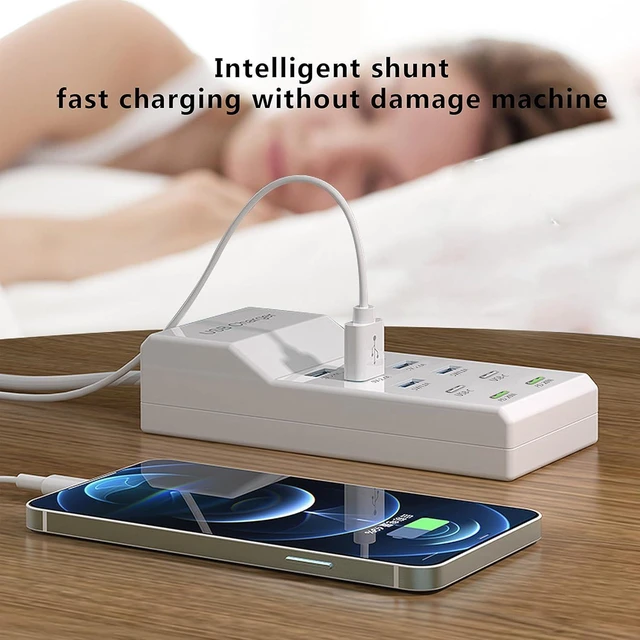 Alt view image 11 of 14 - USB Charger,100W USB Charging Station with 10-Port(6 USB-A Port&2 USB-C Port&2 PD20W) Compatible with iPhone 15/14/13/13pro Max 12/12 Mini/12Pro/12 Pro Max/11,Tablets, Smartphones White