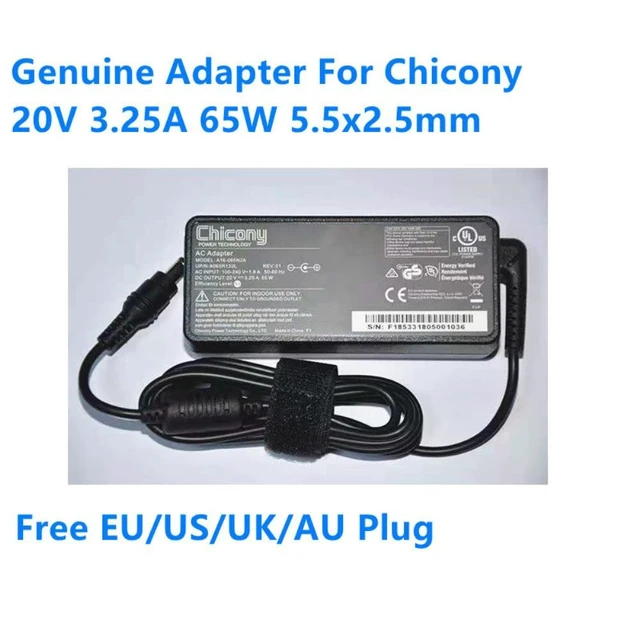 Alt view image 3 of 6 - 20V 3.25A 65W 5.5x2.5mm Chicony A16-065N2A A065R133L Power Supply AC Adapter For Laptop Power Charger