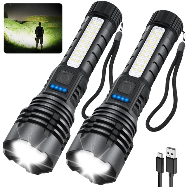 Alt view image 8 of 14 - Rechargeable Flashlights High Lumens 2Pack, Flash Lights for Home | 700lm Super Bright LED Torch Light, 7Mode Adjustable Tactical Linternas with Clip, Powerful 12H Runtime for Camping Emergency