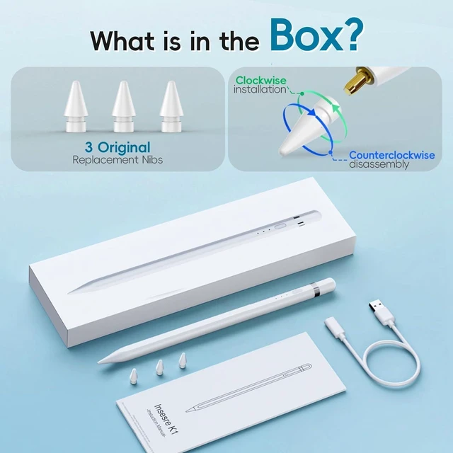 Alt view image 10 of 14 - for Apple Pencil 1st Generation, Stylus Pen for iPad, Apple Pen USB-C Port Support Reverse Charging.Magnetic,Tilt & Palm Rejection.Suitable for iPad 6-10,iPad Pro12.9&11",iPad Air3/4/5,iPad mini5/6