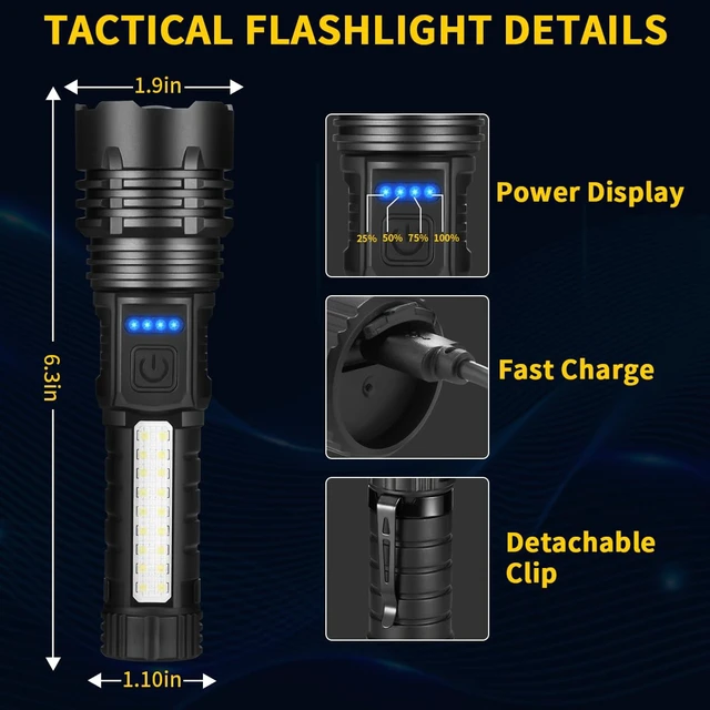 Alt view image 12 of 14 - Rechargeable Flashlights High Lumens 2Pack, Flash Lights for Home | 700lm Super Bright LED Torch Light, 7Mode Adjustable Tactical Linternas with Clip, Powerful 12H Runtime for Camping Emergency
