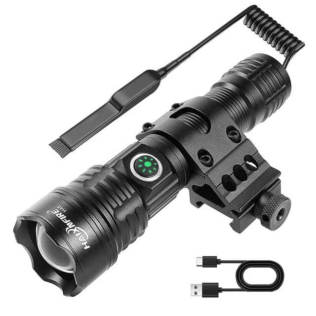 Alt view image 8 of 14 - Tactical Flashlight Type-C USB Rechargeable 6000 lumens Zoomable LED Waterproof flashlights with Pressure Switch Picatinny Rial Light