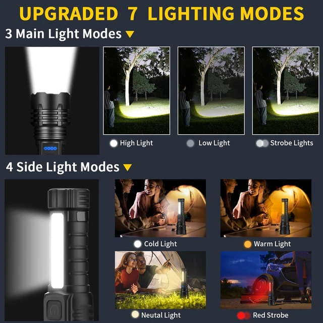 Alt view image 11 of 14 - Rechargeable Flashlights High Lumens 2Pack, Flash Lights for Home | 700lm Super Bright LED Torch Light, 7Mode Adjustable Tactical Linternas with Clip, Powerful 12H Runtime for Camping Emergency