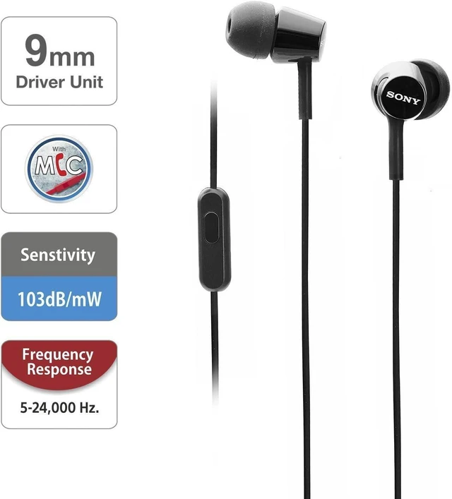 Alt view image 10 of 14 - MDREX155AP in-Ear Earbud Headphones/Headset with mic for Phone Call Black (MDR-EX155AP/B)
