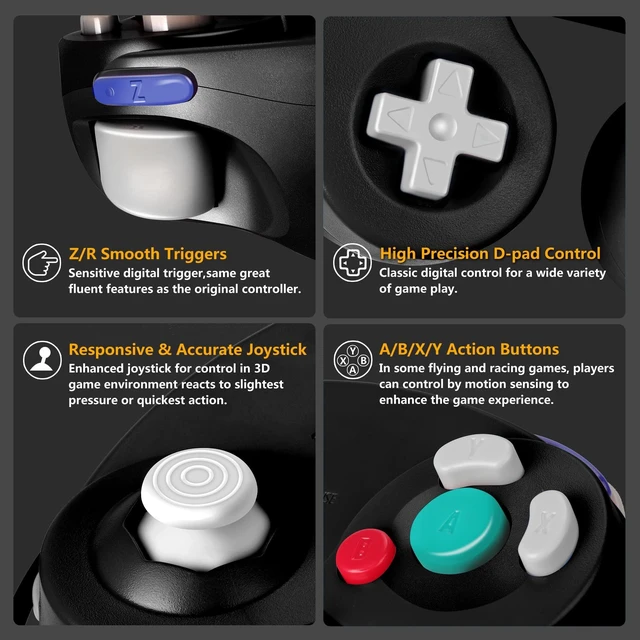 Alt view image 10 of 12 - FIOTOK Gamecube Controller, Classic Wired Controller for Wii Nintendo Gamecube (Black)