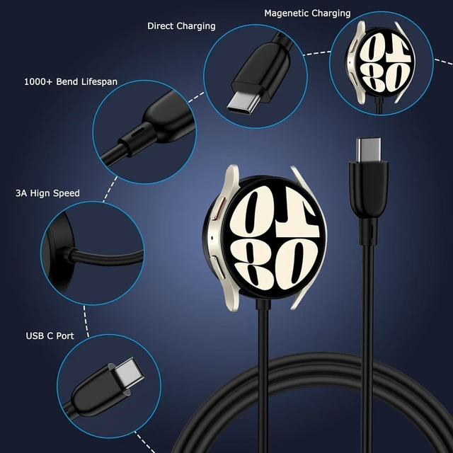 Alt view image 11 of 14 - USB C Samsung Watch Charger Fast Charging for Samsung Galaxy Watch 7/6 Classic/6/5 Pro/5/4/4 Classic/3/Active 2/Active 1, Magnetic Wireless Galaxy Charger Pad with 3FT Type C Cable Cord