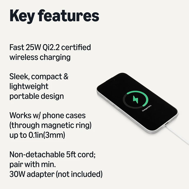 Alt view image 7 of 10 - 25W Qi2.2 Certified Wireless Charging Pad, MagSafe Compatible for iPhone 17/16/15/14/13/12, Magnetic Compatible for Android, Google Smartphones, White (Adapter Not Included)