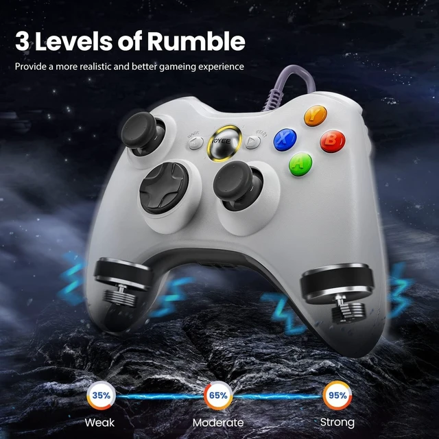 Alt view image 10 of 14 - VOYEE PC Controller, Wired Controller Compatible with Microsoft Xbox 360 & Slim/PC Windows 10/8/7, with Upgraded Joystick, Double Shock | Enhanced (White)
