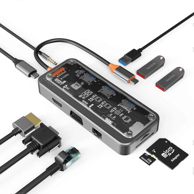 Alt view image 6 of 10 - Ecocleanpath 10-in-1 USB C Hub with 4K HDMI, VGA, PD Charging, Ethernet, SD/TF Reader for MacBook Pro/Air