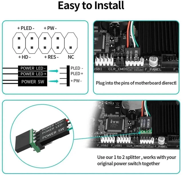 Alt view image 12 of 12 - PC Power Button, Desktop Power Button PC External Power Switch ON Off LED PC Power Supply Button SW Extension for Computer Motherboard