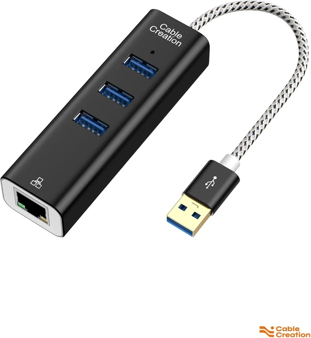Alt view image 8 of 14 - USB to Ethernet Adapter, CableCreation 3-Port USB 3.0 Hub, USB 3.0 Ethernet Adapter RJ45 10/100/1000 Mbps Gigabit Compatible with Windows PC, Laptop, MacBook Pro, USB Flash Drives etc, Aluminum Black