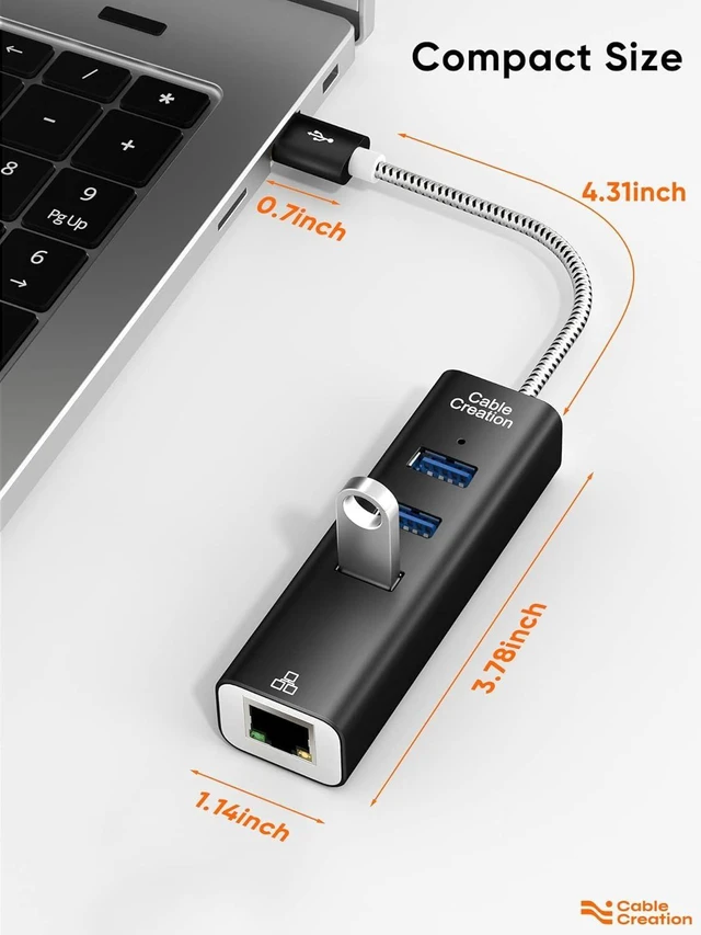Alt view image 9 of 14 - USB to Ethernet Adapter, CableCreation 3-Port USB 3.0 Hub, USB 3.0 Ethernet Adapter RJ45 10/100/1000 Mbps Gigabit Compatible with Windows PC, Laptop, MacBook Pro, USB Flash Drives etc, Aluminum Black