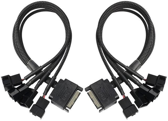 Alt view image 8 of 14 - SATA to 3 Pin 4 Pin Fan Adapter,15pin SATA to 4 x 3 pin / 4 Pin 12V PC Case Fan Splitter Extension Power Cable Adapter-28cm-2pcs