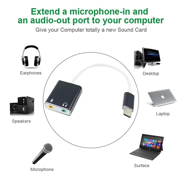 Alt view image 5 of 9 - 7.1 External Type C USB Sound Card for Macbook Pro Air, USB C to 3.5mm Audio Jack Headphone Mic Sound Adapter for PC, Smartphone