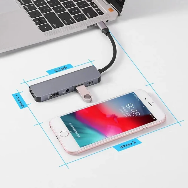 Alt view image 9 of 10 - C HUB, 5-in-1 Type C HUB with 2 3.0 Port,4K ,Audio/Mic Port, C 100W PD Charging Compatible for MacBook/Pro/Air