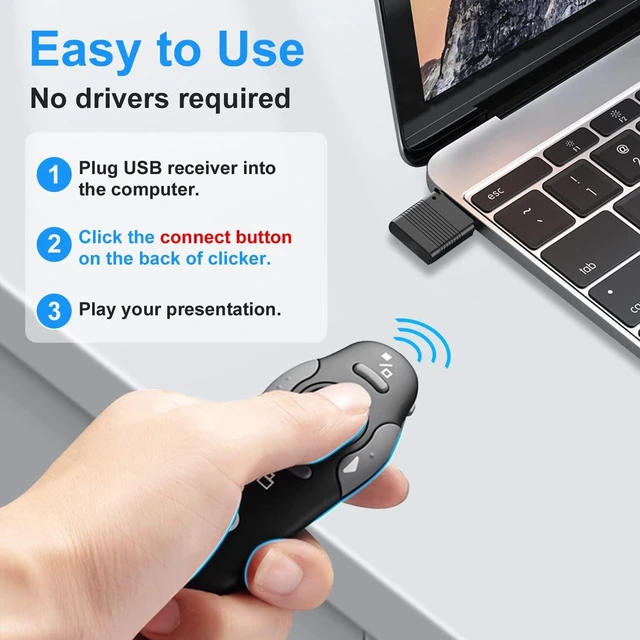 Alt view image 11 of 14 - Wireless Presentation Clicker for PowerPoint Presentations, USB Dongle Presenter Remote with Laser Pointer Slide Clickers for Mac/Windows/Linux, Computer/Laptop, Google Slide/PPT/Keynote