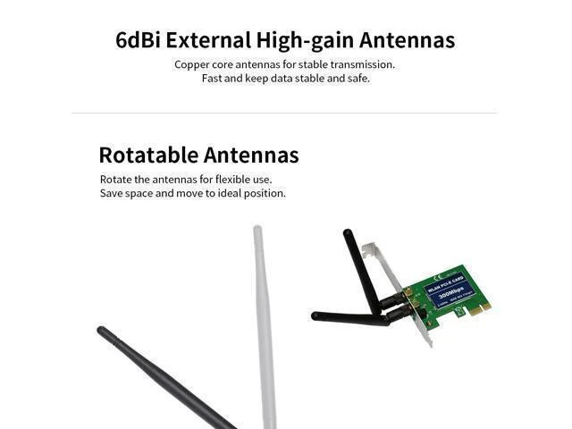 Alt view image 12 of 14 - PCI-Express WiFi Adapter Wireless 300Mbps 2.4G Wireless Network Adapter PCIe Wi-Fi Cards Wi-Fi Adapters
