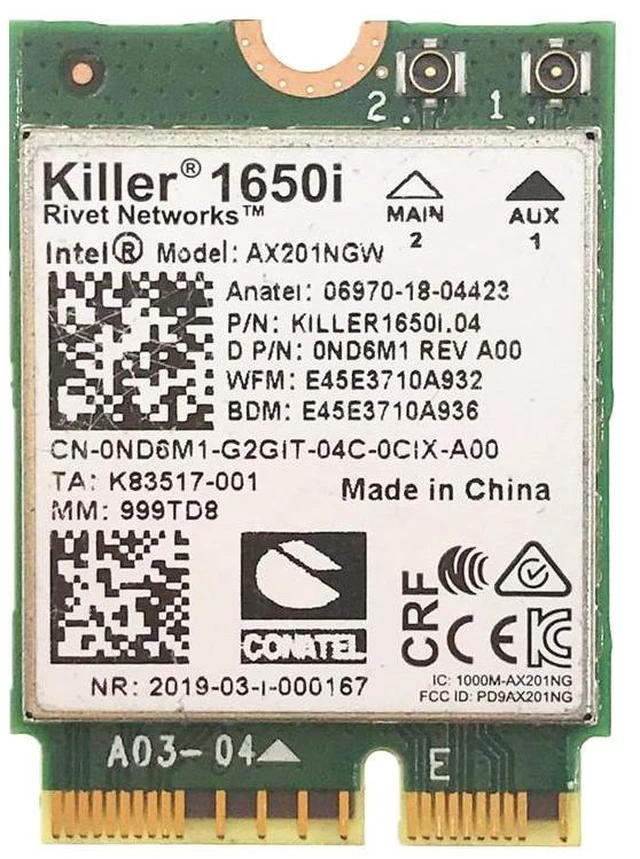 Alt view image 2 of 2 - Killer 1650i AC Dual Band 2.4Gbps Wireless AX201NGW Wifi Card 802.11AX/A/B/G/N Bluetooth-compatible5.0 Laptop for Windows 10