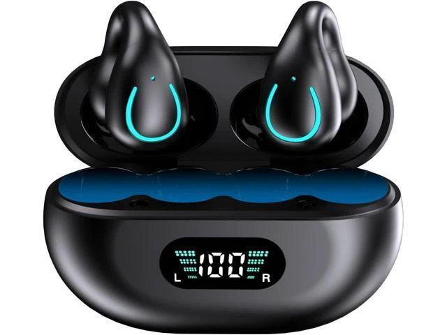 Alt view image 8 of 14 - Loluka Wireless Open Ear Clip Bone Conduction Headset Headphones Earbud Earphones Clip On Open Ear Earbuds Bone Conduction Ear Buds Head Set Earbuds Bone Conducting Headphones Induction Earphones