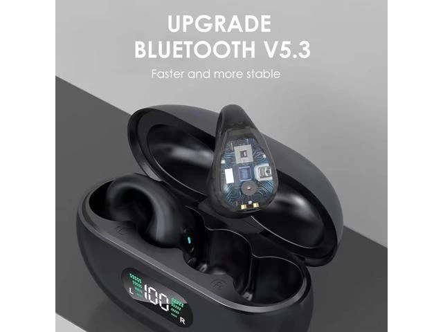 Alt view image 13 of 14 - Loluka Wireless Open Ear Clip Bone Conduction Headset Headphones Earbud Earphones Clip On Open Ear Earbuds Bone Conduction Ear Buds Head Set Earbuds Bone Conducting Headphones Induction Earphones