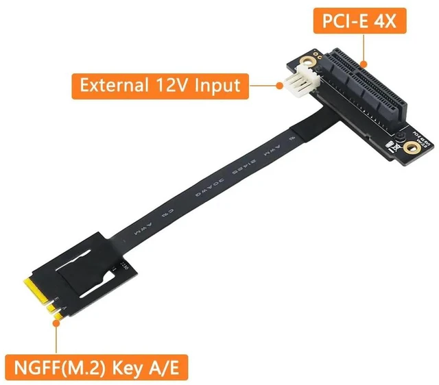 Alt view image 10 of 13 - Add On Card 270 Degree M.2 NGFF Dual Key A-E To PCI-E 4X Adapter Cable 4P FDD Power Connector M2 Key A/E to PCI Express X4 Riser