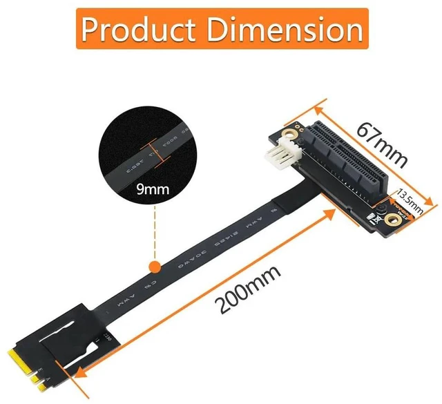 Alt view image 12 of 13 - Add On Card 270 Degree M.2 NGFF Dual Key A-E To PCI-E 4X Adapter Cable 4P FDD Power Connector M2 Key A/E to PCI Express X4 Riser