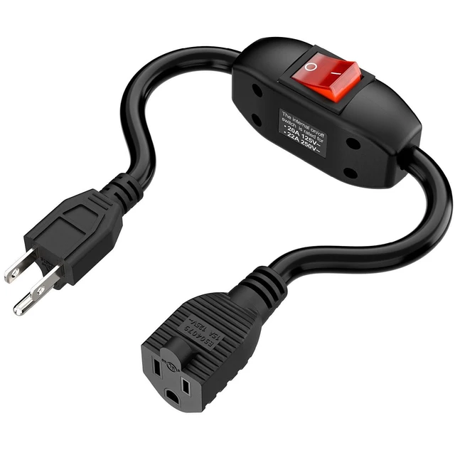 Alt view image 8 of 14 - Inline On/Off Switch Extension Cord, Plugrand 3-Prong Household Switch Cord | Heavy Duty 15A 125V Power Cord, Double Break 5-15P Switch Extension Cable, 40CM Cord