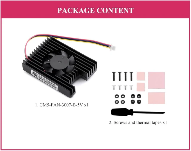 Alt view image 9 of 14 - Pi CM5 Cooler Cooling Fan, Dedicated All-in-One 3007 Cooling Fan Compatible with Raspberry Pi Compute Module 5, PWM Speed Adjustable, 5V Power Supply, with Thermal Tapes
