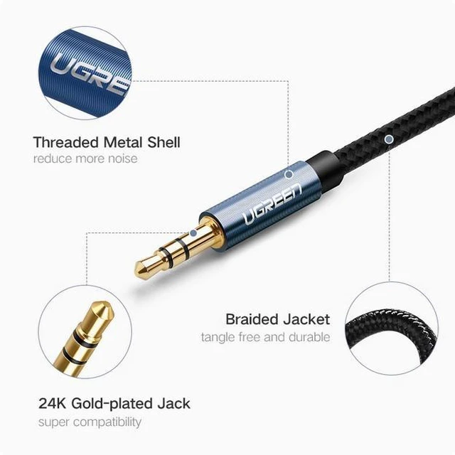Alt view image 11 of 12 - Ugreen 3.5mm Jack Audio Cable Gold Plated 3.5 mm Male to 3.5mm Male Aux Cable for iPhone Car Headphone Speaker Auxiliary Cable