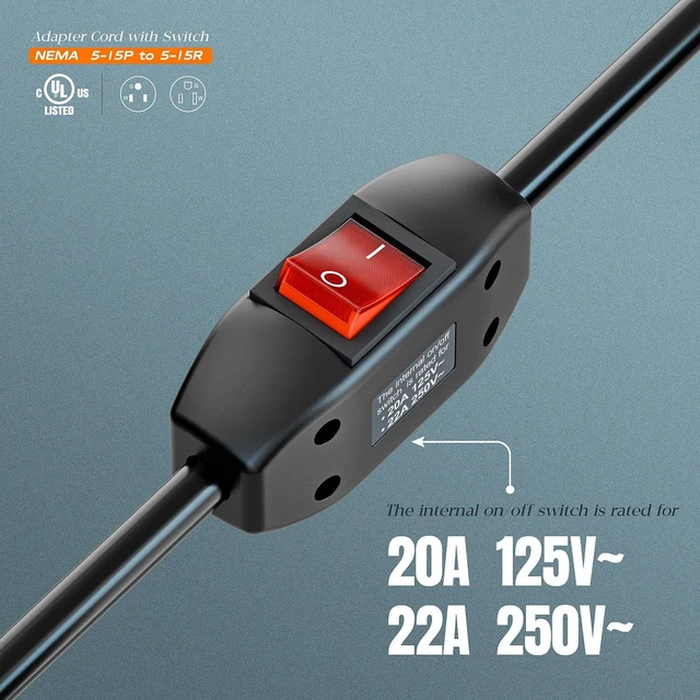 Alt view image 9 of 14 - Inline On/Off Switch Extension Cord, Plugrand 3-Prong Household Switch Cord | Heavy Duty 15A 125V Power Cord, Double Break 5-15P Switch Extension Cable, 40CM Cord