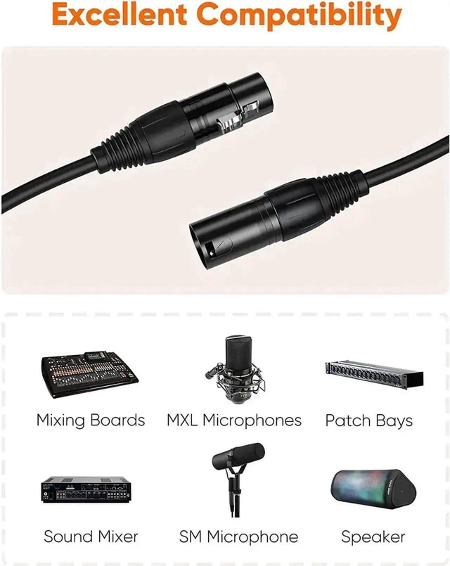 Alt view image 10 of 14 - Golden Plated XLR to XLR Cable, 3.3FT / 1M XLR Male to XLR Female Balanced 3 PIN XLR Microphone Cable Compatible with Shure SM Microphone, Behringer, Speaker Systems, Radio Station and More, Black