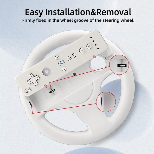 Alt view image 10 of 14 - Steering Wheel for Nintendo Wii and Wii U Remote Controller, 2 Pack Racing Wheels Games Accessories for Mario Kart (White)